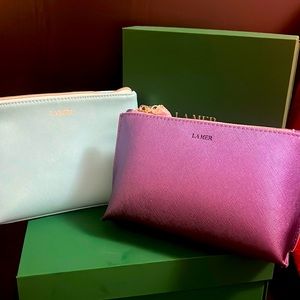 La Mer cosmetic travel bag purchase and blue